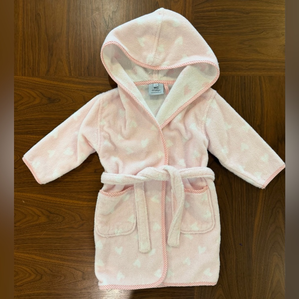 Weezie Light Pink Hooded Kids Robe with Heart Accents Size 1-2 Years